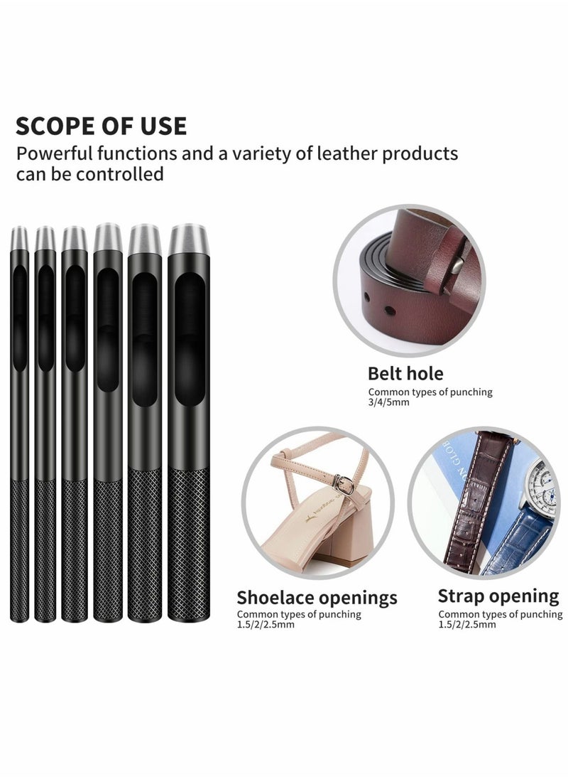 Excefore Leather Hole Punch, 6 Pcs Round Hollow Punch Set, Industrial Grade Black Punch  - Image 3