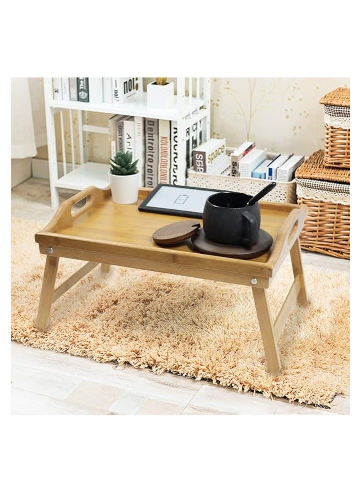 Generic Bamboo Bed Tray with Folding Legs - Foldable Serving & Portable Laptop/Snack/Breakfast/Drawing Table  - Image 2