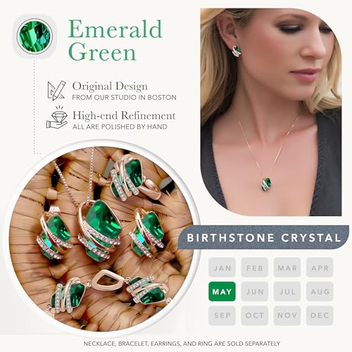 Leafael Wish Stone Pendant Necklace with Green Birthstone Crystal for May, 18K Rose Gold Plated, 18" + 2" Chain - Image 4