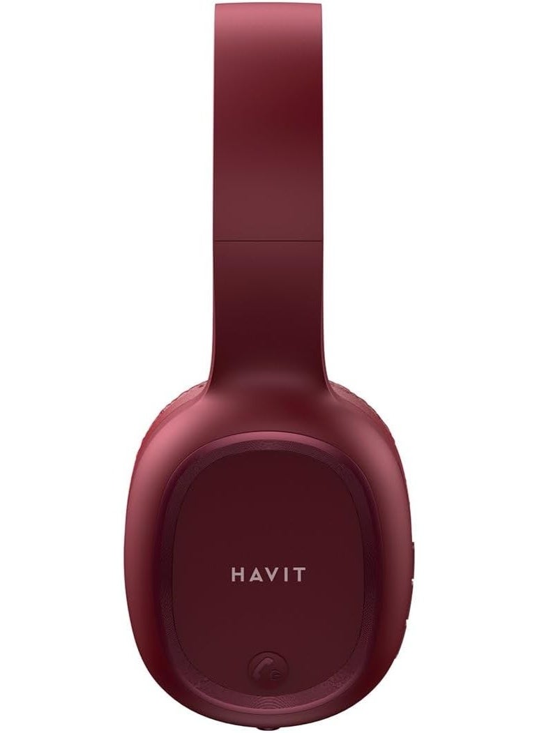 havit H2590BT PRO Wireless Bluetooth Headsets, Over Ear Headphones with Microphone, Multi-Function AUX/FM/SD, Hi-Fi Sound for iPhone 16 Pro Max, Samsung Galaxy S24 Ultra, TV, Gym & Workout (Red) - Image 5