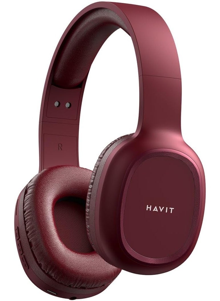 havit H2590BT PRO Wireless Bluetooth Headsets, Over Ear Headphones with Microphone, Multi-Function AUX/FM/SD, Hi-Fi Sound for iPhone 16 Pro Max, Samsung Galaxy S24 Ultra, TV, Gym & Workout (Red) - Image 2
