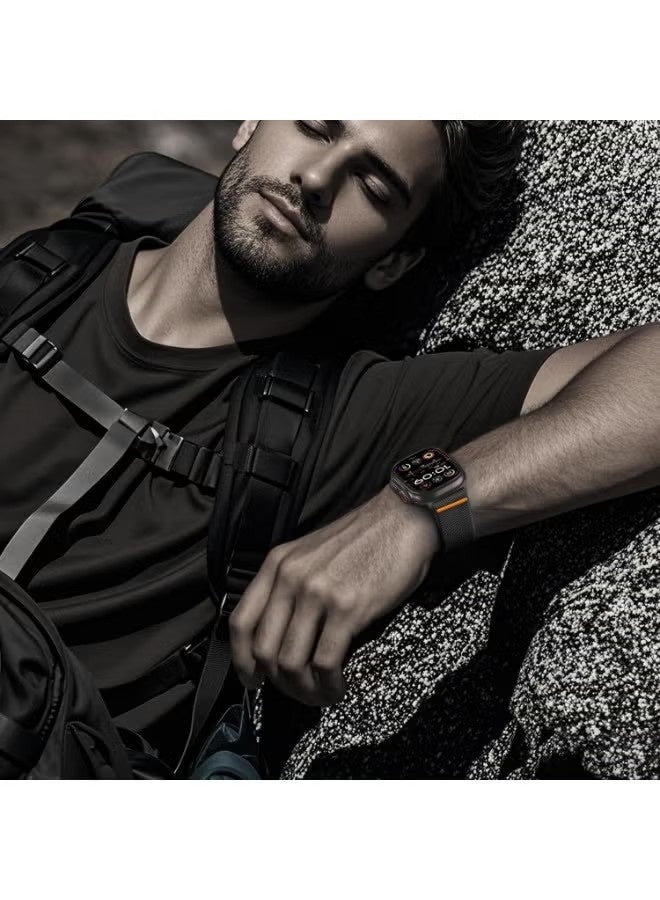 سوار معصم مغناطيسي قابل للتعديل مصنوع من النايلون، مناسب لساعات أبل من السلسلة 11 و10، مقاسات 46 مم، 42 مم، 44 مم، 45 مم، 46 مم، و49 مم، باللون الأسود. - Image 4