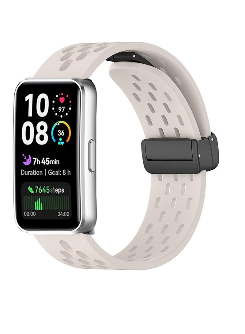 QIRG Magnetic Silicone Strap for Huawei Band 10/9/8 - Quick Release, Easy Adjust, Secure Fit - White - Image 1