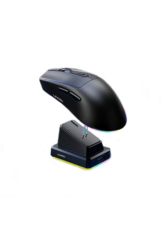 مورتيكو ماوس ألعاب لاسلكي قابل لإعادة الشحن مع قاعدة شحن RGB - حساس عالي الدقة وبطارية تدوم طويل - ماوس ألعاب ممتاز للكمبيوتر لاسلكي - Image 1