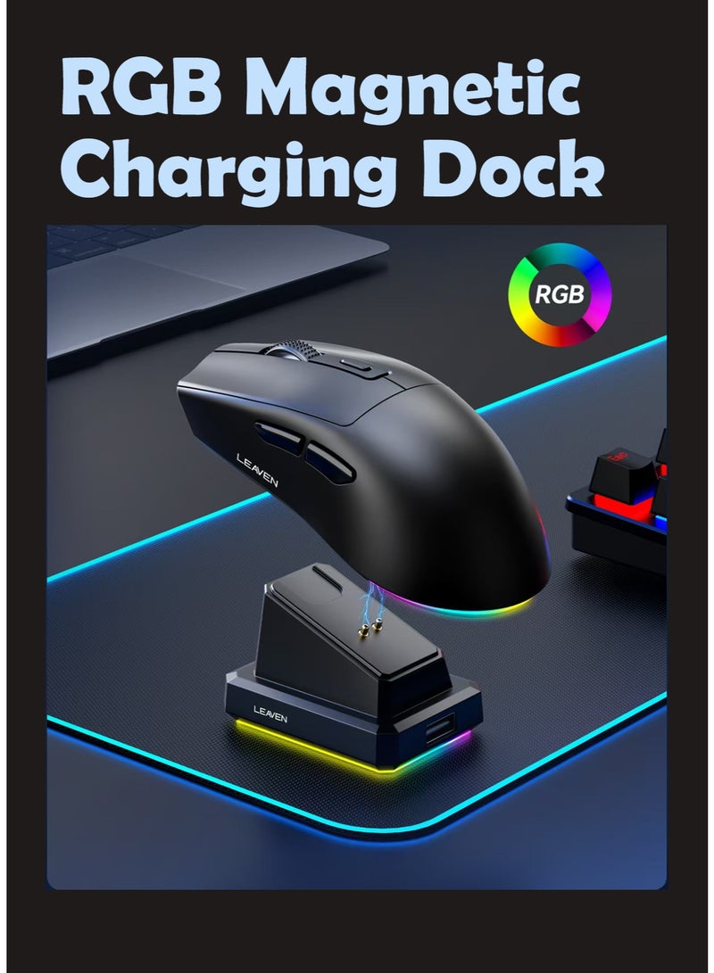 مورتيكو ماوس ألعاب لاسلكي قابل لإعادة الشحن مع قاعدة شحن RGB - حساس عالي الدقة وبطارية تدوم طويل - ماوس ألعاب ممتاز للكمبيوتر لاسلكي - Image 3