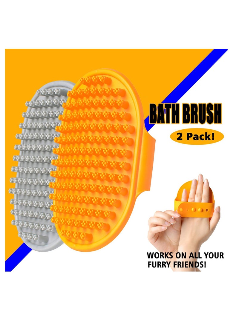 SYOSI 2PCS Dog Bath Brush Pet Shampoo Bath Brush Rubber Bristles Dog Brush with Adjustable Ring Handle Dogs Grooming Shedding Bath Brush Soothing Massage Curry Comb  - Image 3