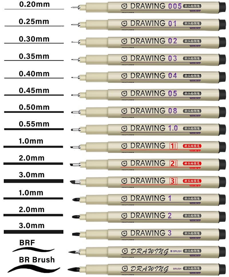 KOUSICOO Muchcute Micro Fineliner Drawing Art Pens: 16 Black Fine Line Waterproof Ink Set Artist Supplies Archival Inking Markers Liner Professional Sketch Outline Anime Sketching Watercolor Zentangle Stuff - Image 3