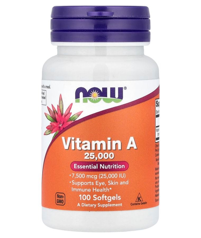now Vitamin A 7500 mcg (25000 IU) 100 Softgels