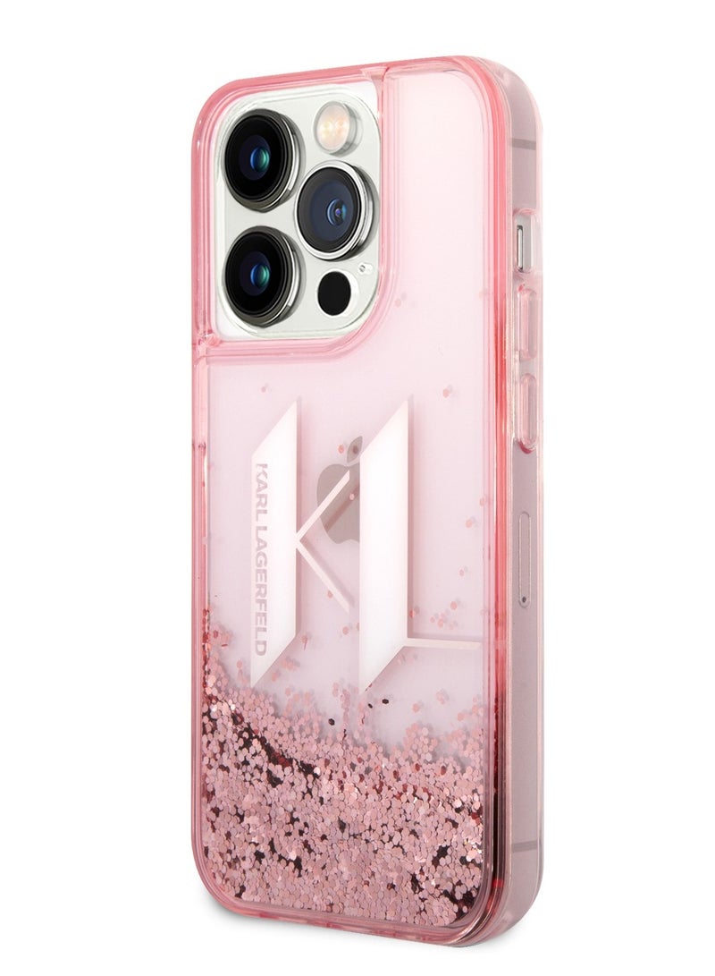 كارل لاغرفيلد حافظة سائلة لامعة بشعار KL كبير لهاتف آيفون 14 برو - وردي - Image 4