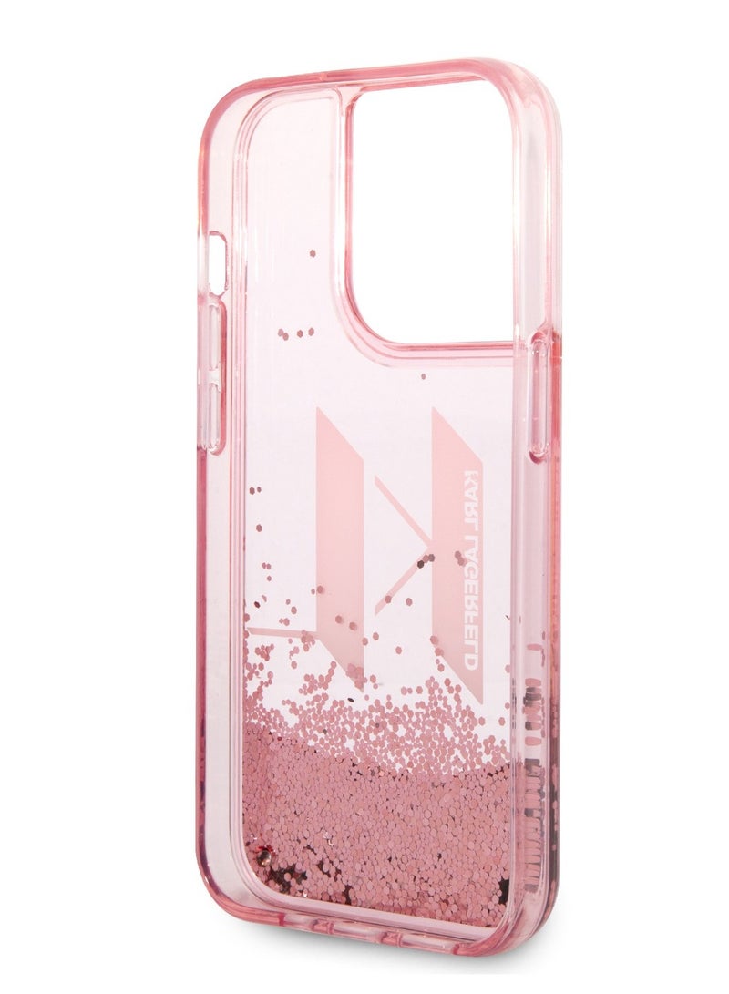 كارل لاغرفيلد حافظة سائلة لامعة بشعار KL كبير لهاتف آيفون 14 برو - وردي - Image 5