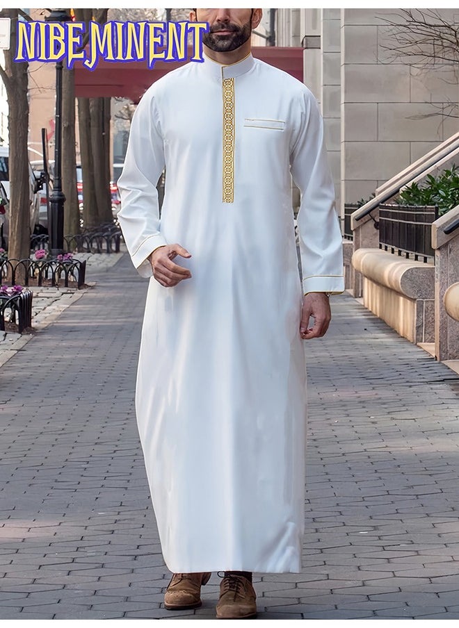 NIBEMINENT Men's Saudi Arabic Thobe Jubba Dishdasha Long Sleeve Robe, Abaya Dress, Ramadan Dress Middle East Clothing  - Image 1