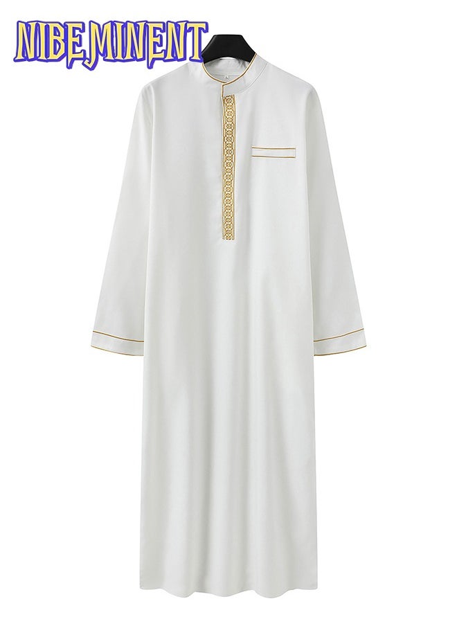 NIBEMINENT Men's Saudi Arabic Thobe Jubba Dishdasha Long Sleeve Robe, Abaya Dress, Ramadan Dress Middle East Clothing  - Image 2