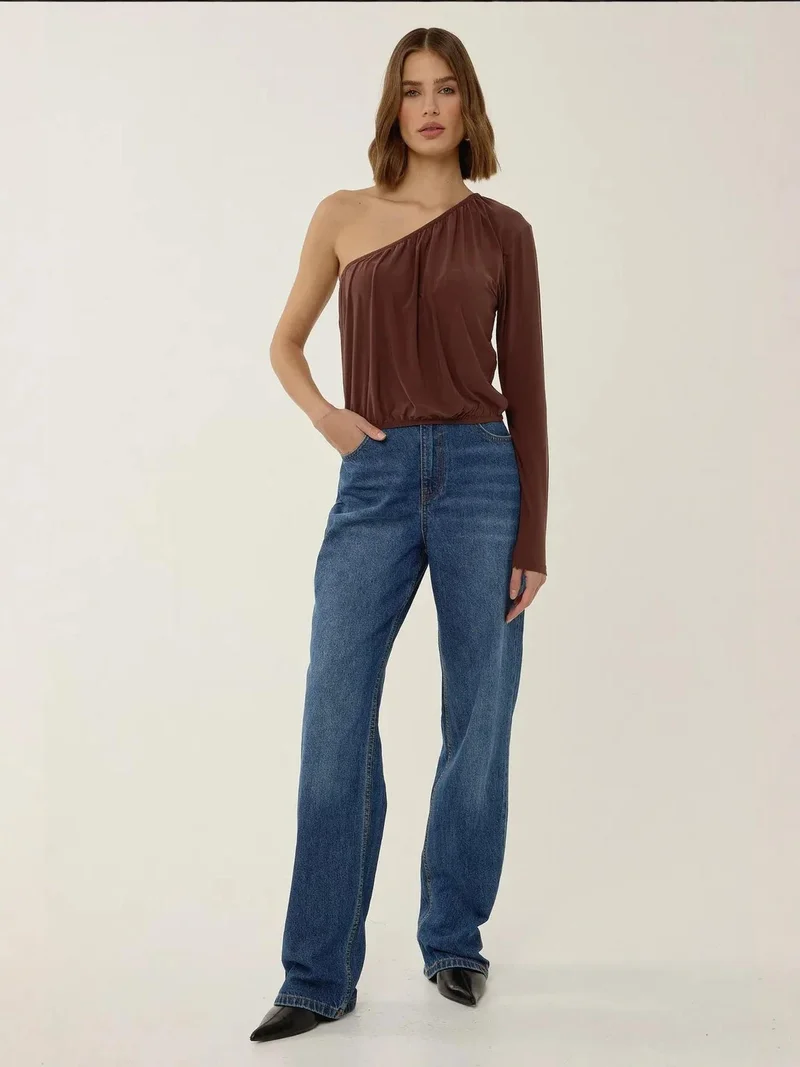 HICCUP Asymmetrical Neck Gathered Blouse