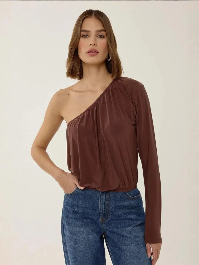 HICCUP Asymmetrical Neck Gathered Blouse