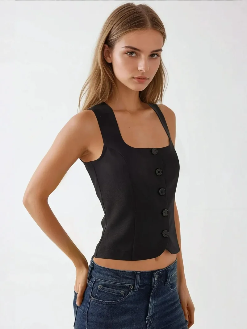 هيكاب سترة مربعة بياقة ضيقة