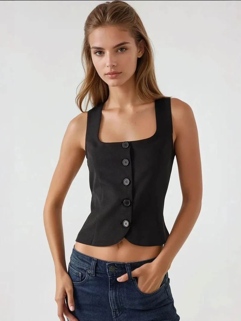 هيكاب سترة مربعة بياقة ضيقة