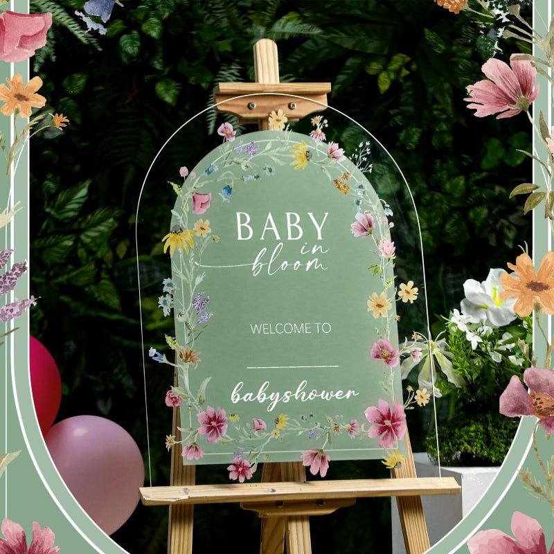 Yousoontic 24" x 18" Acrylic Baby Shower Welcome Sign Baby in Bloom Wildflowers Welcome Sign Large Wildflowers Display Stand Decoration for Garden Ceremony Lawn Outdoor Indoor - Image 3
