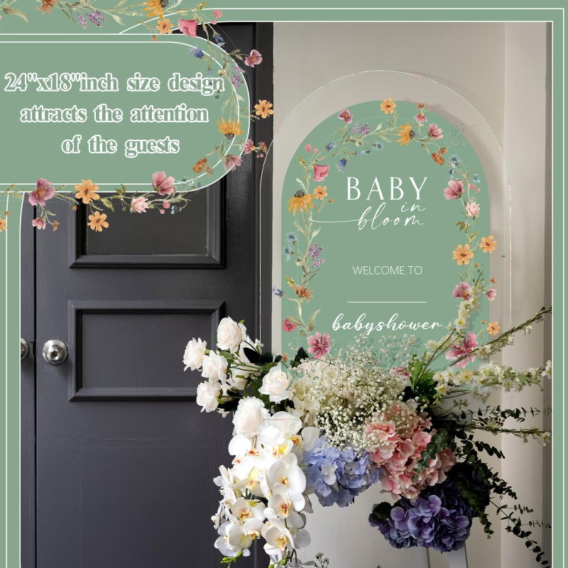 Yousoontic 24" x 18" Acrylic Baby Shower Welcome Sign Baby in Bloom Wildflowers Welcome Sign Large Wildflowers Display Stand Decoration for Garden Ceremony Lawn Outdoor Indoor - Image 5