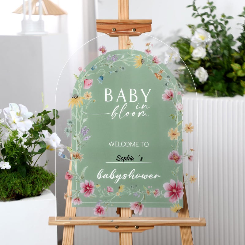Yousoontic 24" x 18" Acrylic Baby Shower Welcome Sign Baby in Bloom Wildflowers Welcome Sign Large Wildflowers Display Stand Decoration for Garden Ceremony Lawn Outdoor Indoor - Image 1