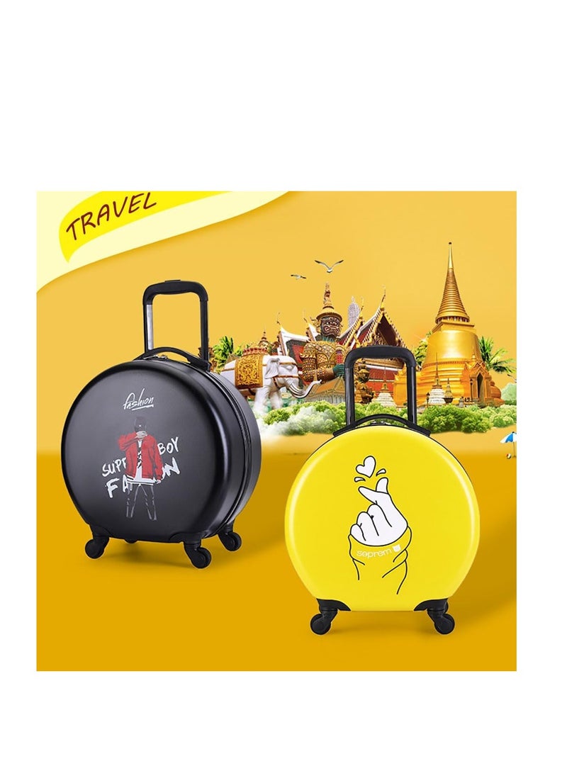 18 Inch Children's Luggage Children's Travel Case with Wheels Semi-circular Cartoon Print Trolley Case Compact and Lightweight Suitable for Boys and Girls Traveling and Going to School (Yellow)  - Image 4