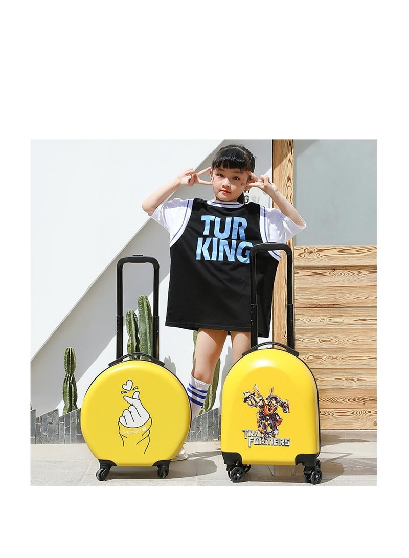 18 Inch Children's Luggage Children's Travel Case with Wheels Semi-circular Cartoon Print Trolley Case Compact and Lightweight Suitable for Boys and Girls Traveling and Going to School (Yellow)  - Image 3