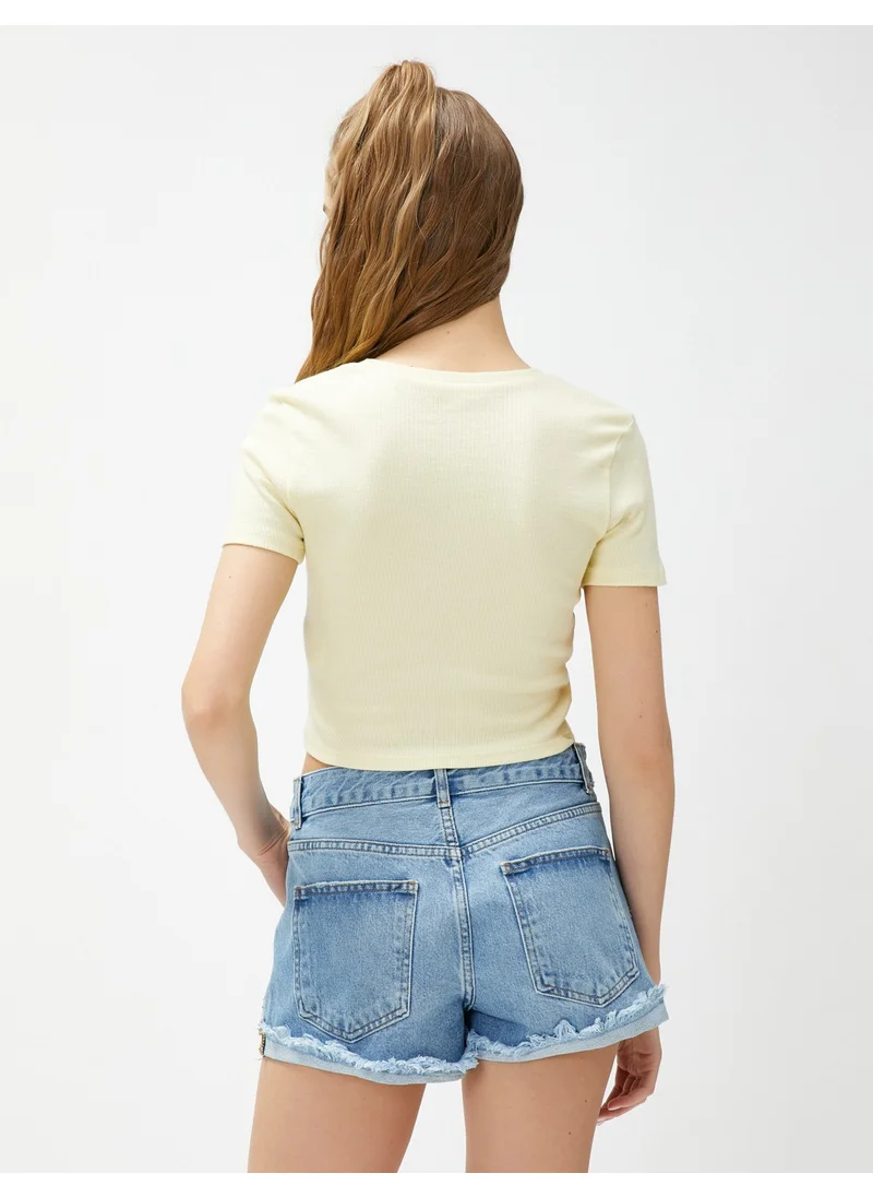 KOTON Crop T-Shirt Printed Crew Neck Short Sleeve Cotton