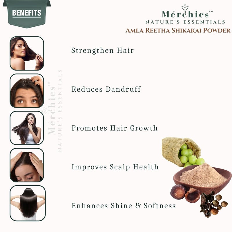 Merchies مسحوق أملاء ريتا شيكاي منظف شعر عشبي آيروفيدي 100% عضوي 150 جرام كل عبوة من 3 مجموعات إجمالي 450 جرام من ناتشرز إسينشال - Image 5