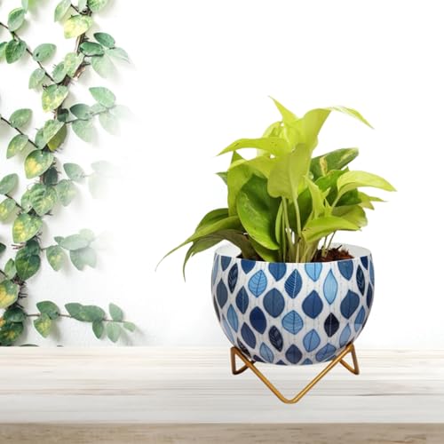 CINAGRO Metal Flower Vase Planter Pot with Iron Stand, Pots for Plants, Plant Pots for Home Decoration, Succulent Pot, Indoor Planter Garden Decor (Size: 6X6 inch) Style: Seaside Serenity - Image 1