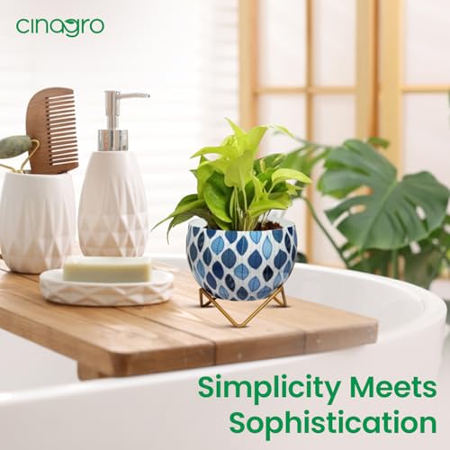 CINAGRO Metal Flower Vase Planter Pot with Iron Stand, Pots for Plants, Plant Pots for Home Decoration, Succulent Pot, Indoor Planter Garden Decor (Size: 6X6 inch) Style: Seaside Serenity - Image 3
