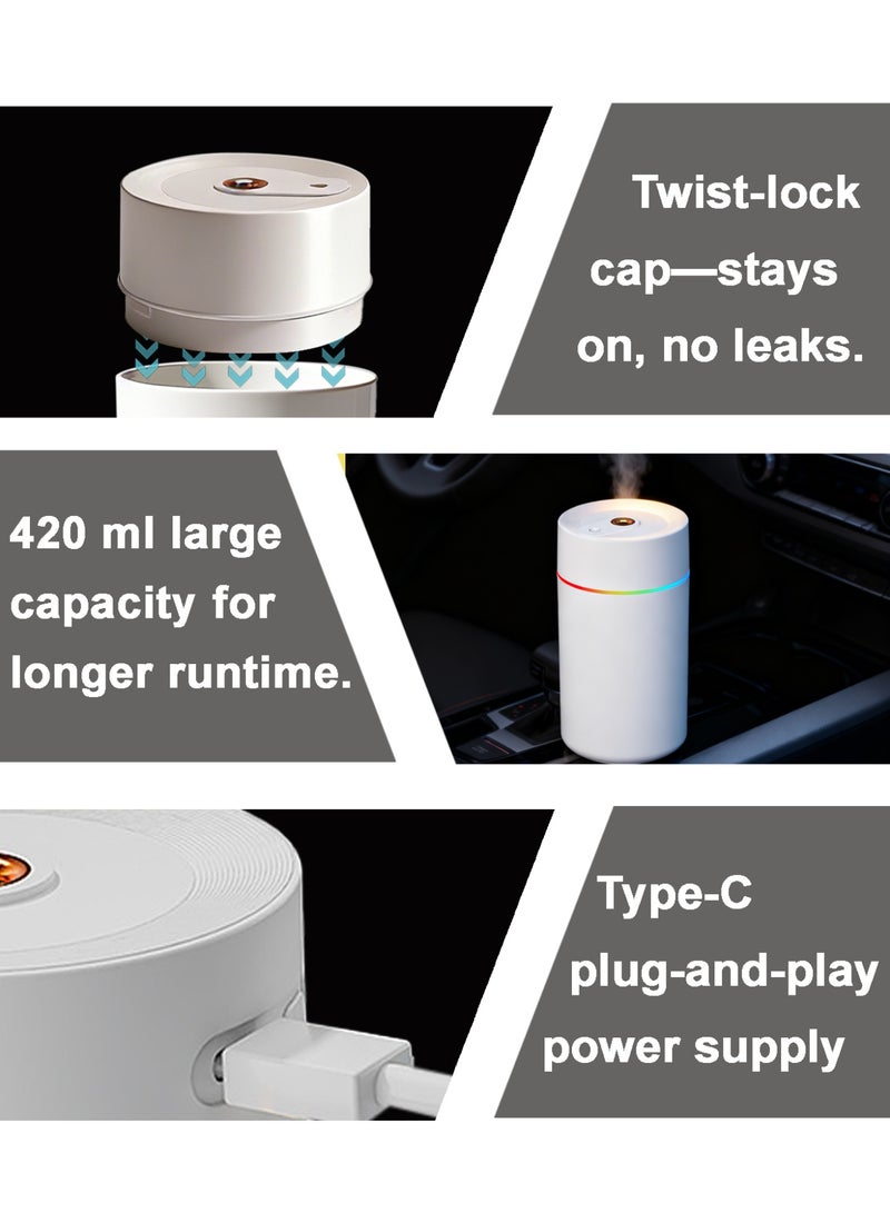 Car Diffuser Humidifier, Car Air Freshner,Mini Electric Mist Humidifier withStarry Sky Lamp and Color-Changing LED Lights,420ml Capacity,White - Image 4