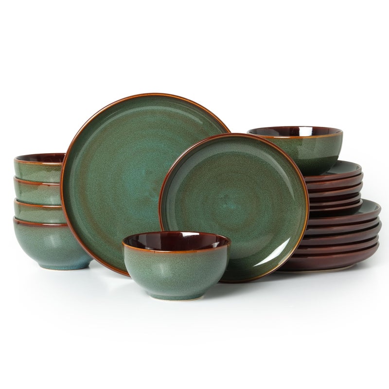 Pokini Stoneware Dinnerware Sets for 6, Microwave Safe Plate and Bowl Set, Easy to Clean & Durable Dishes Sets for Small to Medium Families, Sage Green - Image 1