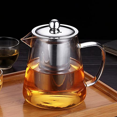 Newraturner Mini Size Glass Teapot Tea Kettle-with Stainless Steel Removable Infuser for Blooming Tea & Loose Leaf Tea, Microwave & Stovetop Safe, 550ML/19.3oz (S-550) - Image 1