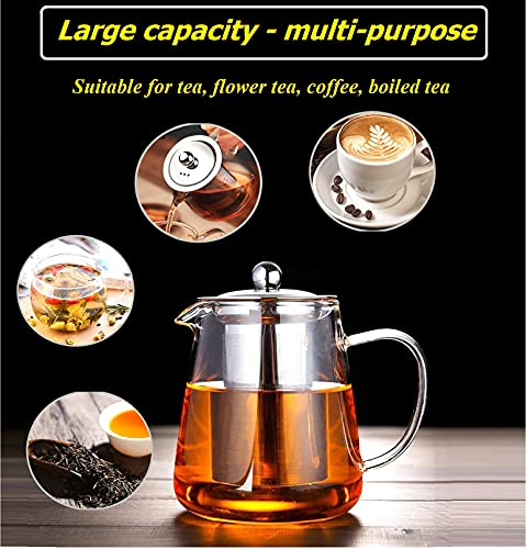 Newraturner Mini Size Glass Teapot Tea Kettle-with Stainless Steel Removable Infuser for Blooming Tea & Loose Leaf Tea, Microwave & Stovetop Safe, 550ML/19.3oz (S-550) - Image 4