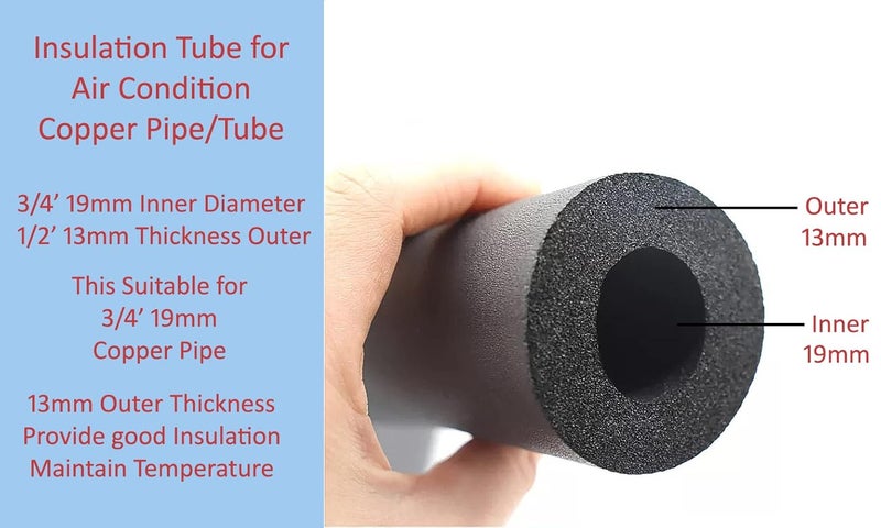 EVNCOM AC Insulation Tube AC Pipe Nitrile Tube Insulated Tube for Copper Pipe Thermal Insulation Tube Rubber Tube Multipurpose Work 3/4 ID X 1/2 THK 19MM Inner Diameter 13MM Outer Thk - Image 2