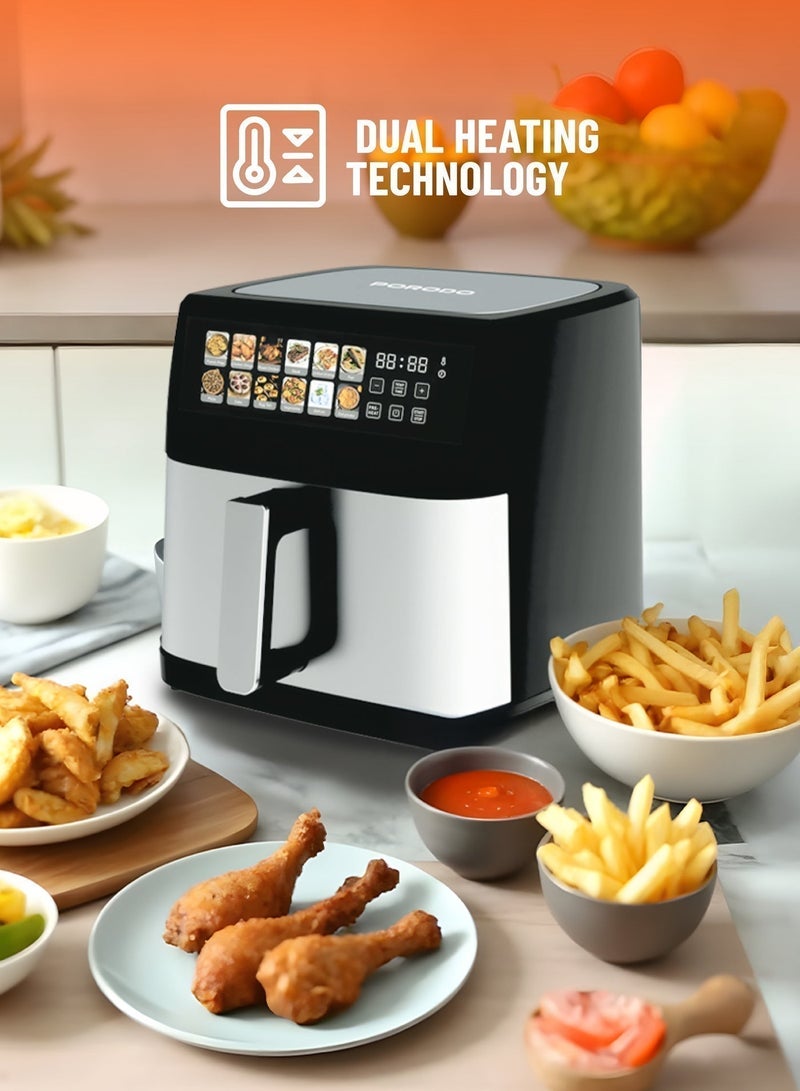 بورودو قلاية هوائية رقمية بتقنية التسخين المزدوج، تقنية الهواء السريع، سعة كبيرة 11 لتر، قدرة 2200 واط، مؤقت 12 ساعة، صينية قلاية غير لاصقة، إيقاف تلقائي، شاشة لمس LED، 12 إعداد مسبق، قشرة مقرمشة، تحميص الهواء، وغيرها. - Image 5