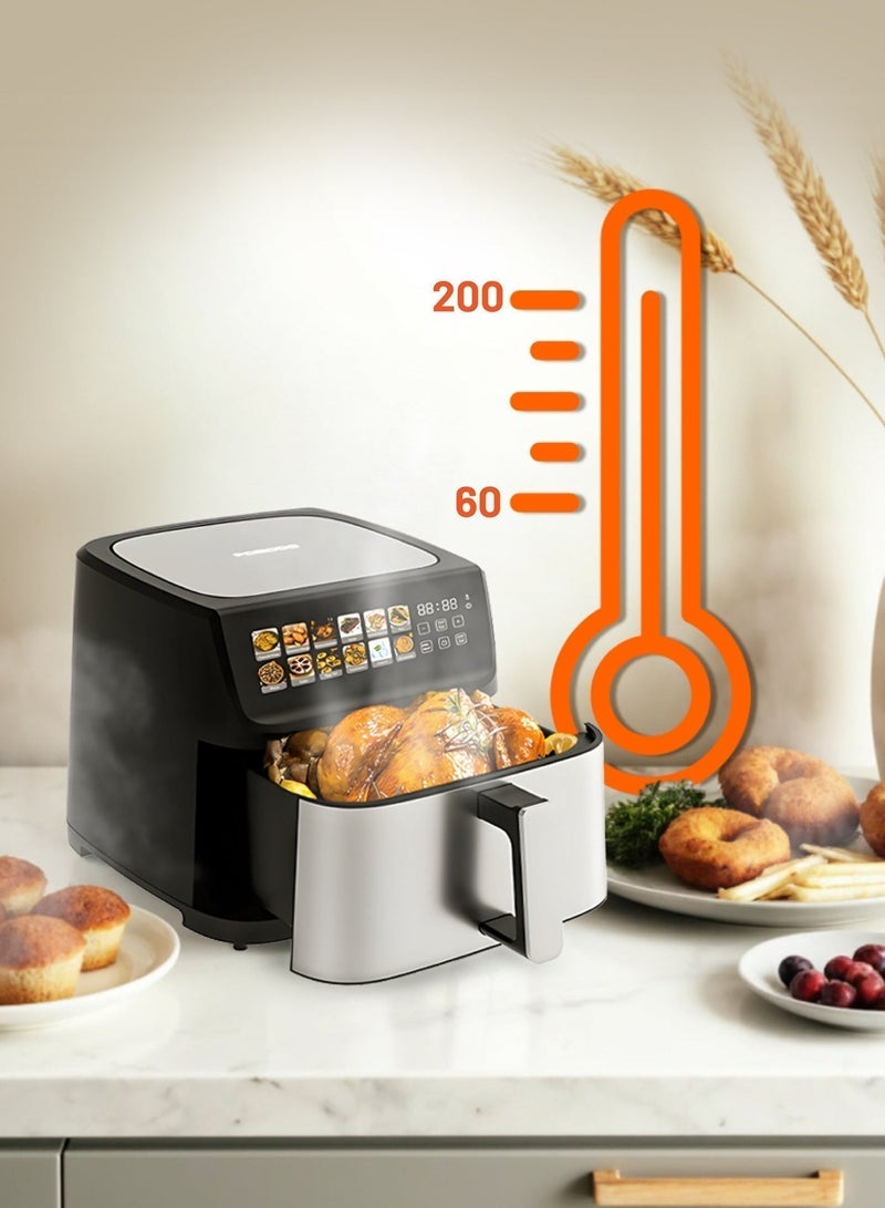 بورودو قلاية هوائية رقمية بتقنية التسخين المزدوج، تقنية الهواء السريع، سعة كبيرة 11 لتر، قدرة 2200 واط، مؤقت 12 ساعة، صينية قلاية غير لاصقة، إيقاف تلقائي، شاشة لمس LED، 12 إعداد مسبق، قشرة مقرمشة، تحميص الهواء، وغيرها. - Image 4