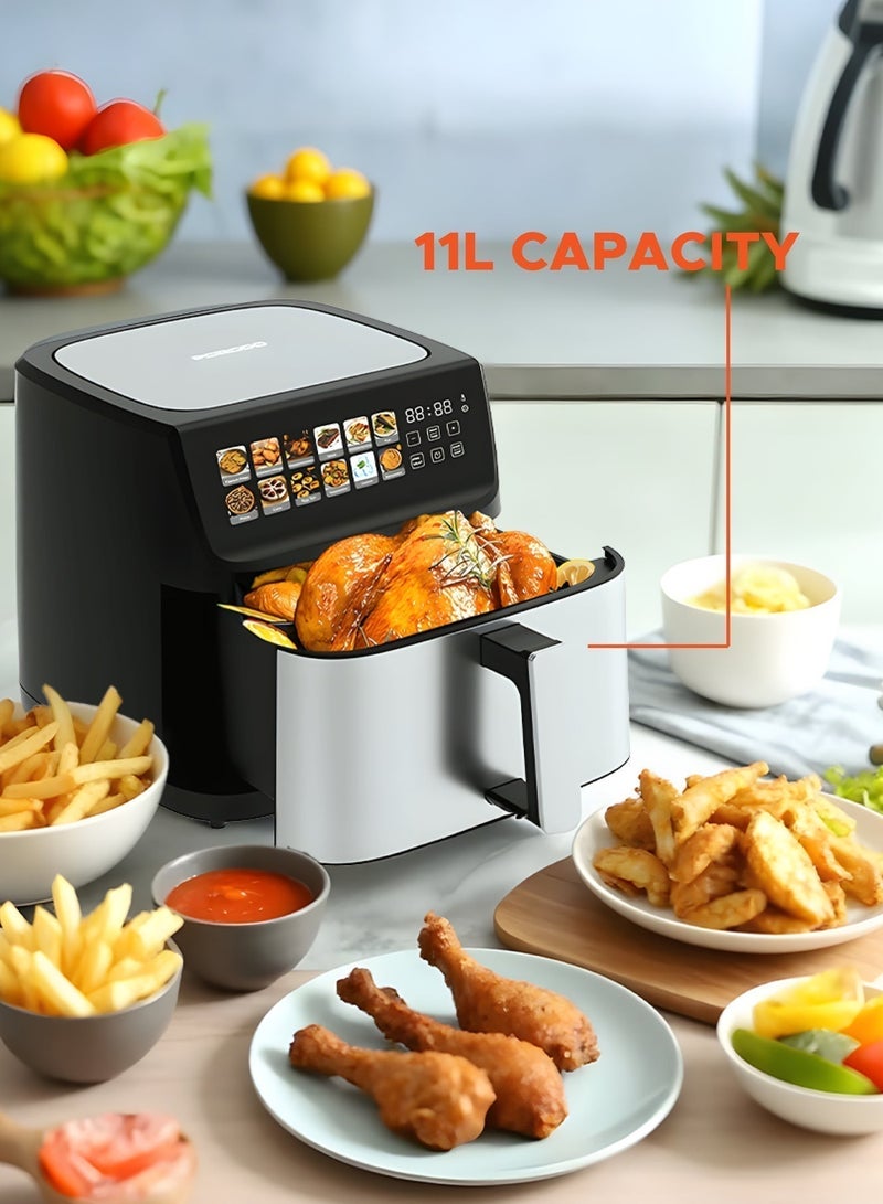 بورودو قلاية هوائية رقمية بتقنية التسخين المزدوج، تقنية الهواء السريع، سعة كبيرة 11 لتر، قدرة 2200 واط، مؤقت 12 ساعة، صينية قلاية غير لاصقة، إيقاف تلقائي، شاشة لمس LED، 12 إعداد مسبق، قشرة مقرمشة، تحميص الهواء، وغيرها. - Image 3