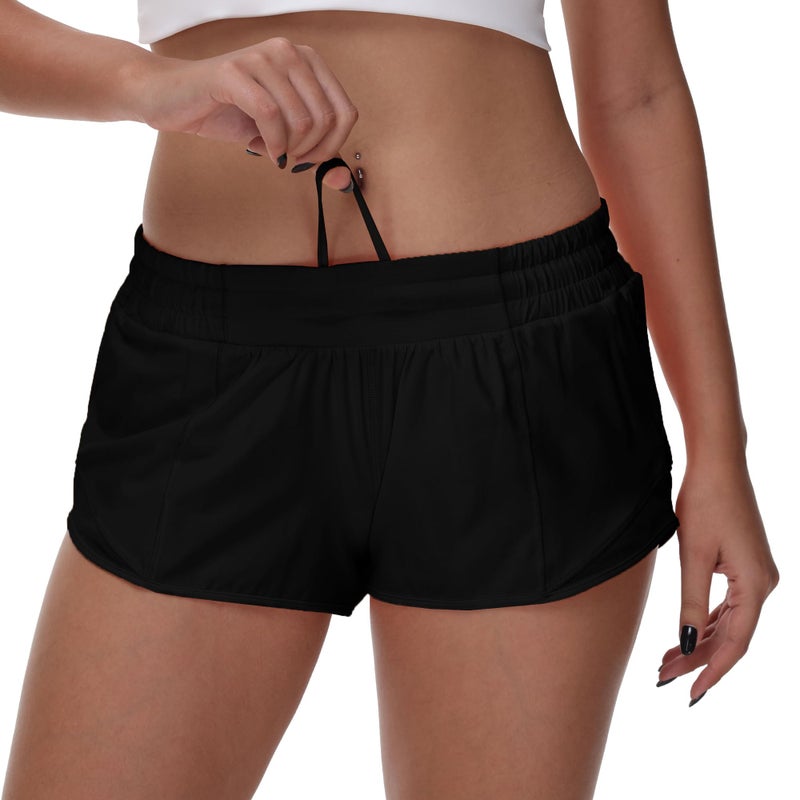 MCEDAR Women's Running Shorts Low Waisted 2.5"ï¼ŒLightweight Active Workout Quick Dry Gym Athletic Sports Shorts Zip Pocket Black,6/S - Image 4