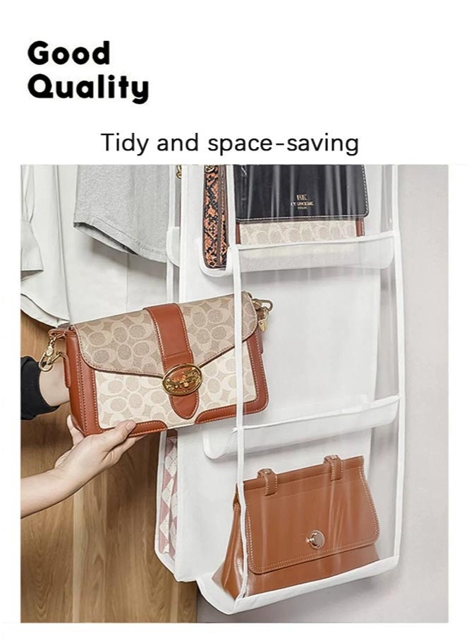 BAEKO Handbag Hanging Organizer with 6 Pockets, Foldable Oxford Cloth Hanging Purse Organizer, Handbag Storage Hanger Closet Organizer for Family Closet Bedroom (White) - Image 3