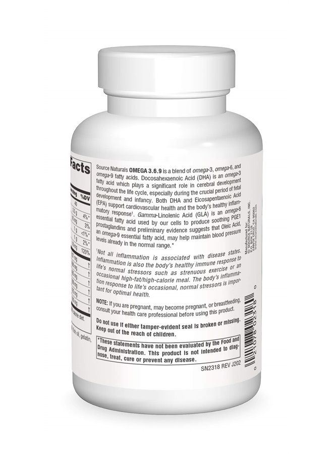 Source Naturals Omega 3-6-9, Essential Fatty Acid Complex for Heart and Brain Health - 120 Softgels - Image 2