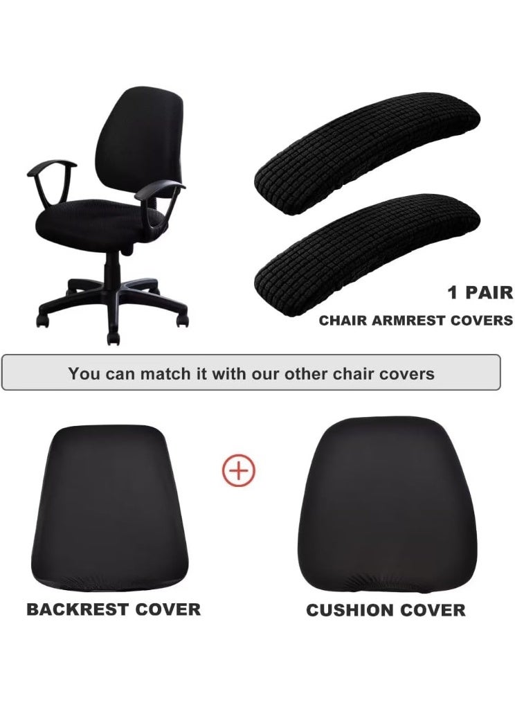 Office Chair-Arm Cover Stretchable Stain Resistant Spandex Stretch Computer Chair Slipcover for Desk Chairs Arm, Black - Image 3