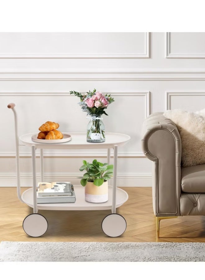 تاختيلا طاولة القهوة الحديثة، طاولة جانبية مع خزانة تخزين مزدوجة الطبقة، طاولة القهوة ذات مقبض خشبي، طاولة غرفة المعيشة على الطراز الحديث، مناسبة لغرفة المعيشة، الشرفة، غرفة النوم، البيضاء - Image 5