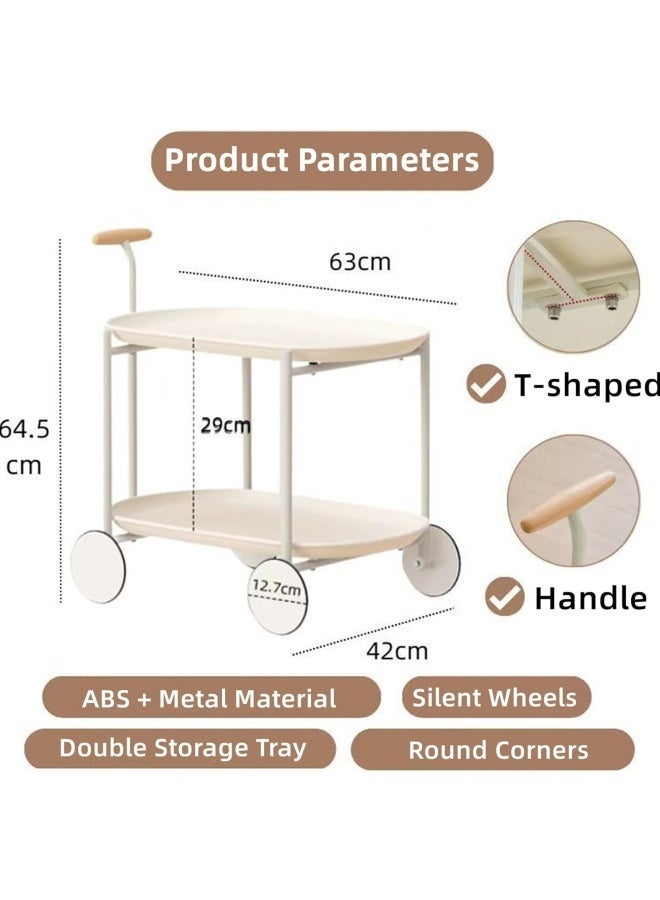 تاختيلا طاولة القهوة الحديثة، طاولة جانبية مع خزانة تخزين مزدوجة الطبقة، طاولة القهوة ذات مقبض خشبي، طاولة غرفة المعيشة على الطراز الحديث، مناسبة لغرفة المعيشة، الشرفة، غرفة النوم، البيضاء - Image 4