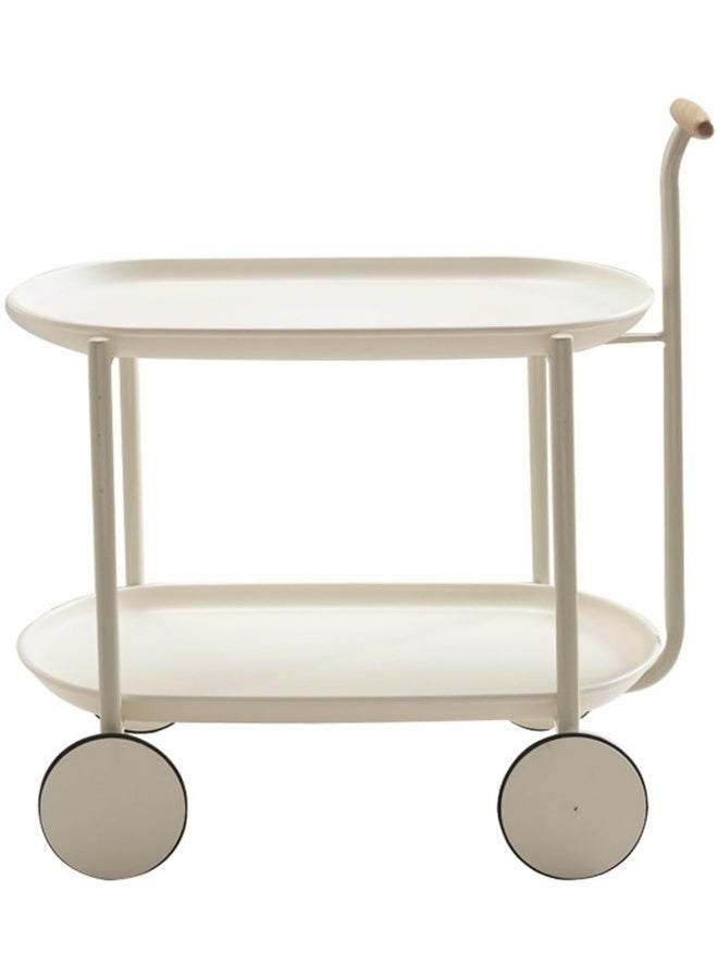 تاختيلا طاولة القهوة الحديثة، طاولة جانبية مع خزانة تخزين مزدوجة الطبقة، طاولة القهوة ذات مقبض خشبي، طاولة غرفة المعيشة على الطراز الحديث، مناسبة لغرفة المعيشة، الشرفة، غرفة النوم، البيضاء - Image 2