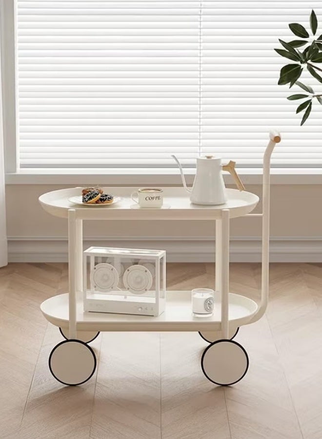 تاختيلا طاولة القهوة الحديثة، طاولة جانبية مع خزانة تخزين مزدوجة الطبقة، طاولة القهوة ذات مقبض خشبي، طاولة غرفة المعيشة على الطراز الحديث، مناسبة لغرفة المعيشة، الشرفة، غرفة النوم، البيضاء - Image 1