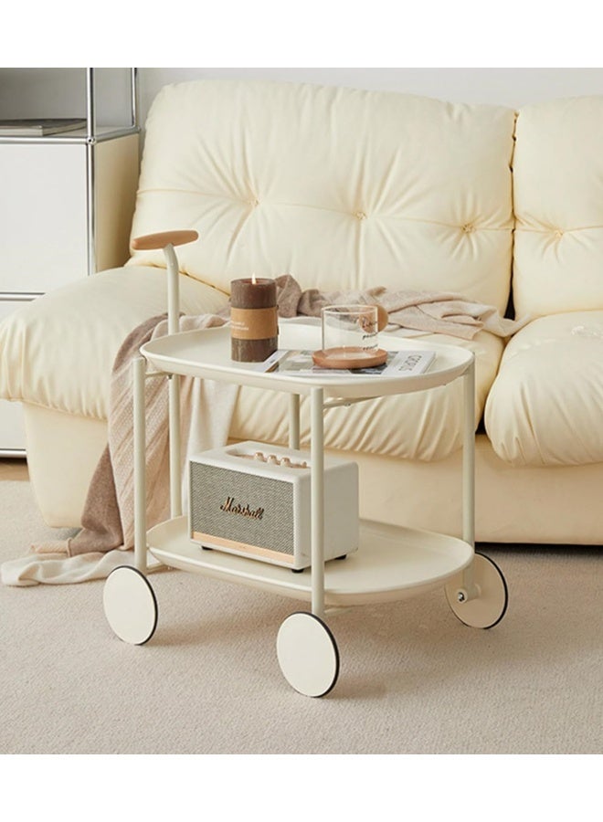 تاختيلا طاولة القهوة الحديثة، طاولة جانبية مع خزانة تخزين مزدوجة الطبقة، طاولة القهوة ذات مقبض خشبي، طاولة غرفة المعيشة على الطراز الحديث، مناسبة لغرفة المعيشة، الشرفة، غرفة النوم، البيضاء - Image 3