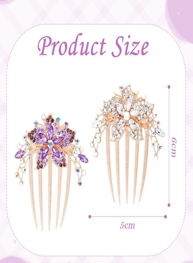 TecoKart® 2 Pcs Elegant Floral Juda Accessories for Women - Stylish Pearl Hair Bun Accessories - Strong Hold Metal Comb Hair Pins for Hair Styling (Silver & Purple) - Image 2