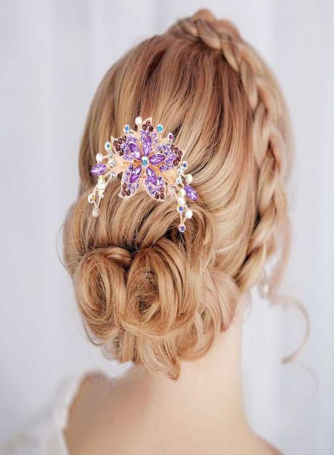 TecoKart® 2 Pcs Elegant Floral Juda Accessories for Women - Stylish Pearl Hair Bun Accessories - Strong Hold Metal Comb Hair Pins for Hair Styling (Silver & Purple) - Image 4