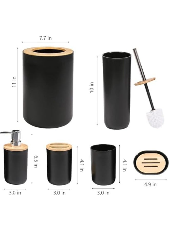 حامل فرشاة أسنان بلاستيك من 6 قطع من فالاهوم، إكسسوارات الحمام، كوب فرشاة الأسنان، موزع صابون وطبق، حامل فرشاة المرحاض، سلة مهملات، مجموعة أكواب وماصة (أسود) - Image 3