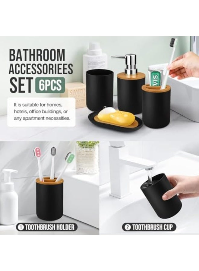 حامل فرشاة أسنان بلاستيك من 6 قطع من فالاهوم، إكسسوارات الحمام، كوب فرشاة الأسنان، موزع صابون وطبق، حامل فرشاة المرحاض، سلة مهملات، مجموعة أكواب وماصة (أسود) - Image 2